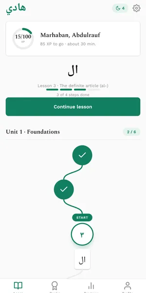 The Hady lesson path, showing lessons from Book 1